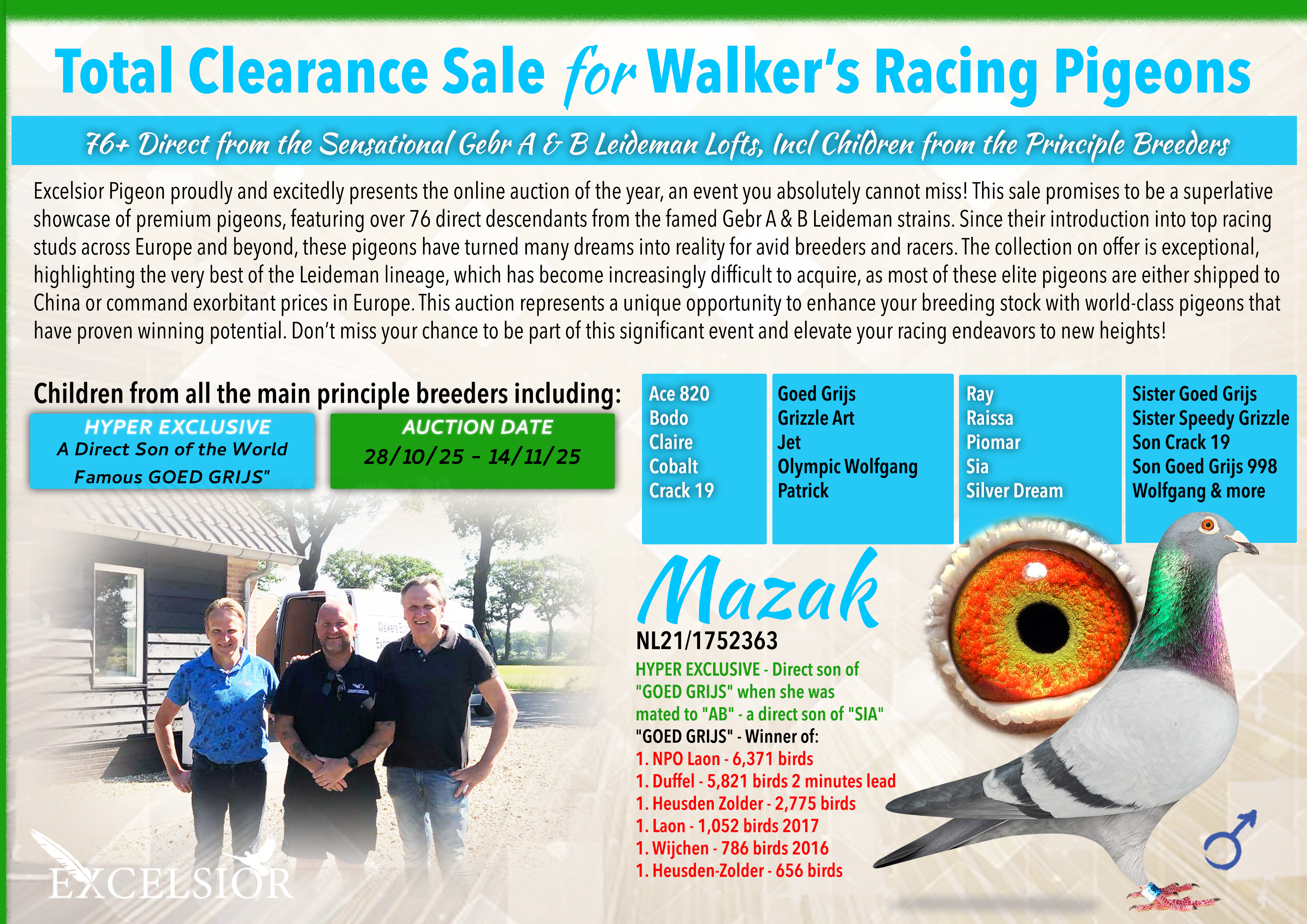 TOTAL CLEARANCE SALE FOR WALKER'S RACING PIGEONS